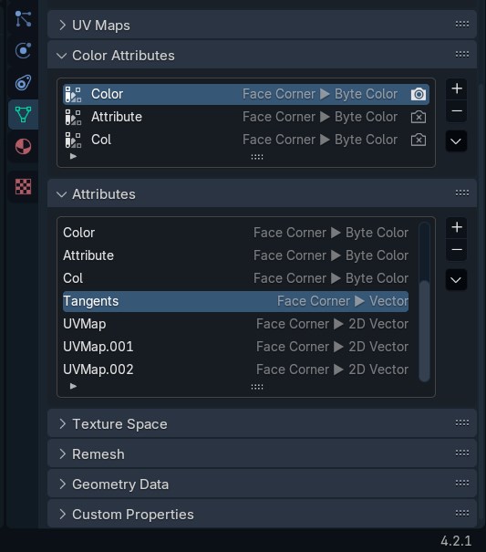 Attribute menu under Data