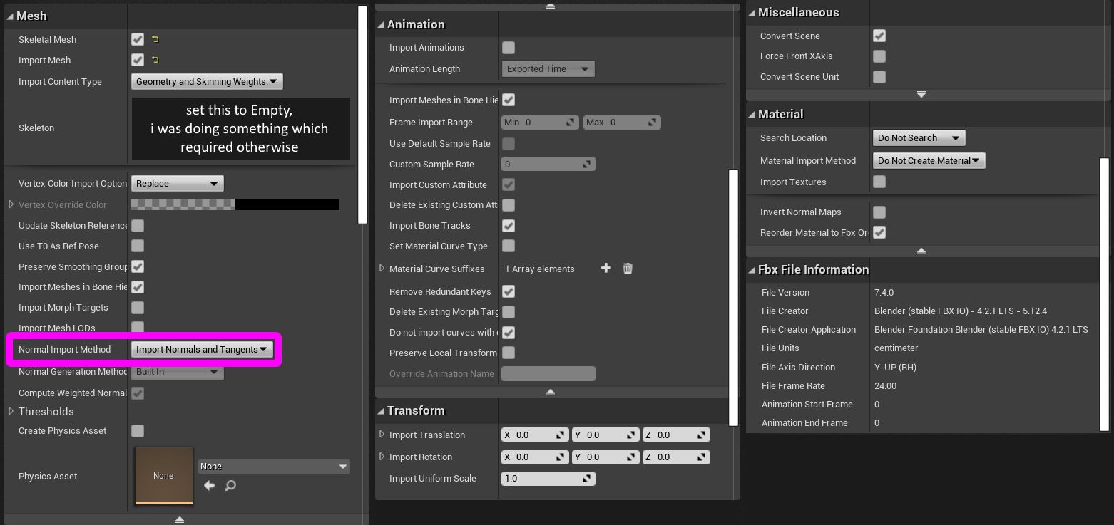 Import settings in UE4