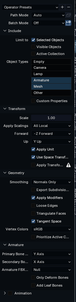 export settings